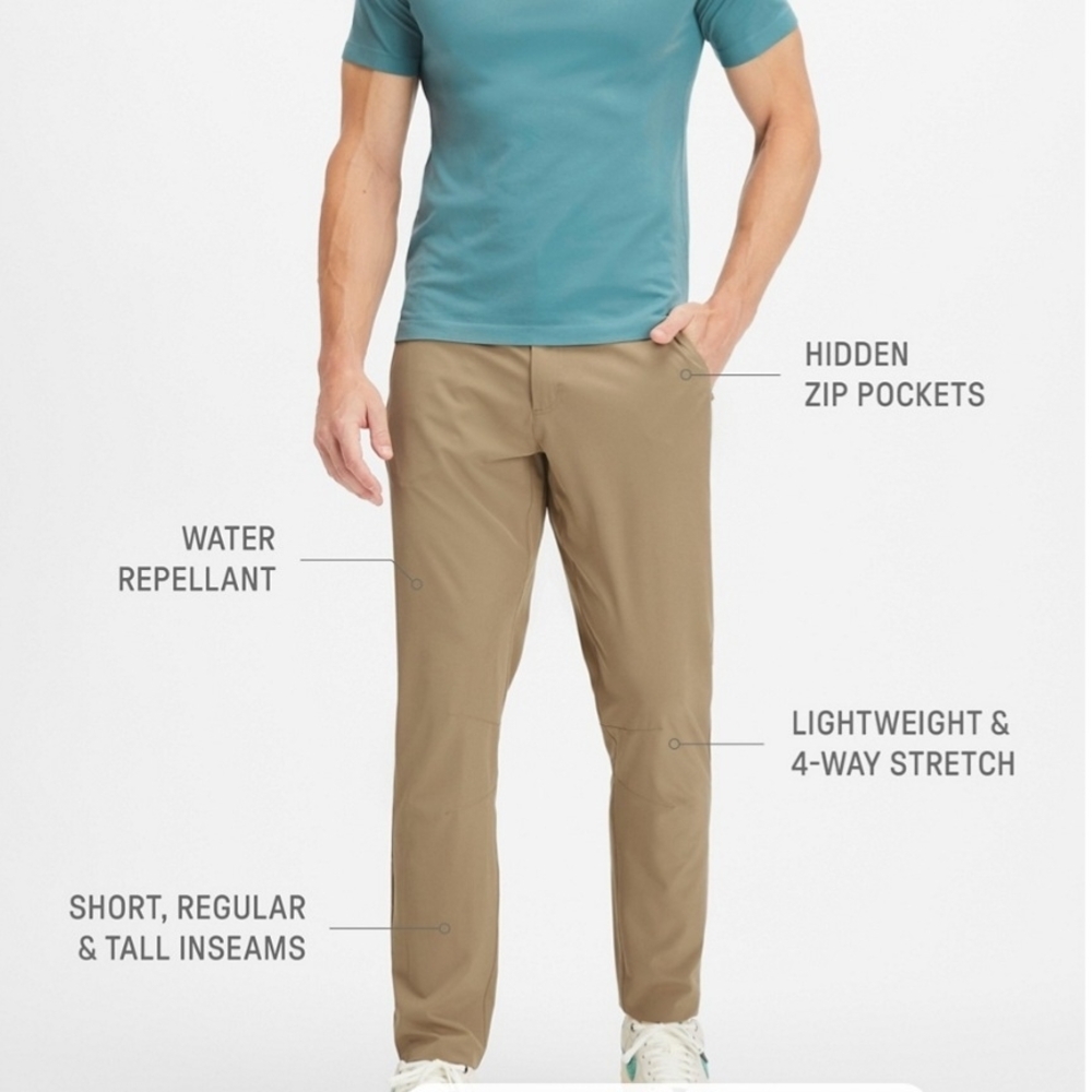 Fabletics The Only Classic Fit Pants Mens Size 31x32 Golf Beige